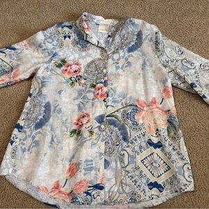 Chico's Linen Floral Paisley Shirt -  3/4 sleeve